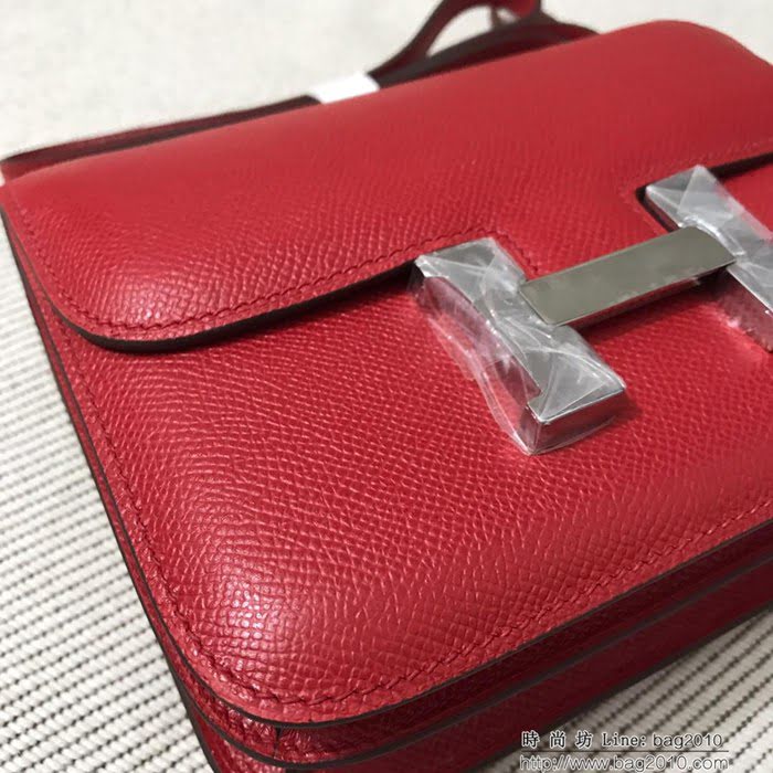HERMES愛馬仕 H空姐包 進口原廠EP皮 頂級蜜蠟製作 街拍必備單品 大紅金銀 單肩斜挎包  Ama1552